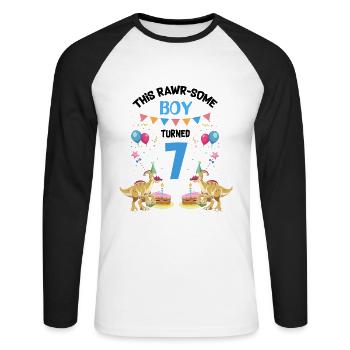 Parasaurolophus Enfants pour l’anniversaire des dinosaures - T-shirt baseball manches longues Homme - blanc/noir - Devant - Nik (191cm)