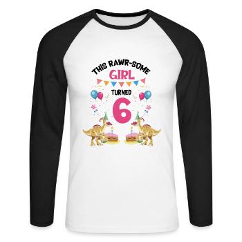 Parasaurolophus Kids for Dinosaur Birthday - Unisex Long Sleeve Baseball T-Shirt - white/black - Front - Nik (191cm)