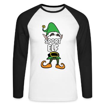 Sport Elf Partnerlook Weihnachten - Unisex Baseballshirt langarm - Weiß/Schwarz - Vorne - Nik (191cm)