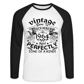 December 1964 | 1964 Vintage | born in December - T-shirt baseball manches longues Homme - blanc/noir - Devant - Nik (191cm)