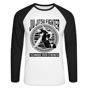 Jiu Jitsu Fighter Technique Over Fighter Fighting - Unisex Long Sleeve Baseball T-Shirt - white/black - Front - Nik (191cm)