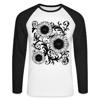 Baroque Aesthetic Sunflower Pattern Dark Academia - Unisex Long Sleeve Baseball T-Shirt - white/black - Front - Nik (191cm)