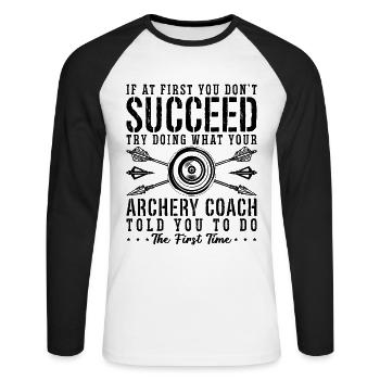 If At First Archery Shooting Sports Hunting Archer - Unisex Baseballshirt langarm - Weiß/Schwarz - Vorne - Nik (191cm)