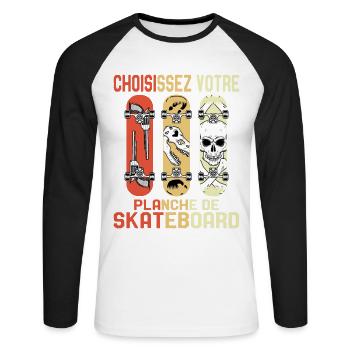 Planche à roulettes vintage - T-shirt baseball manches longues Homme - blanc/noir - Devant - Nik (191cm)