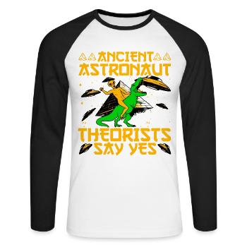 Ancient Astronaut Theorists say yes - Unisex Long Sleeve Baseball T-Shirt - white/black - Front - Nik (191cm)