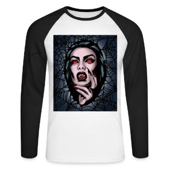 Gruselige Vampirin Gruseliges Spinnennetz Halloween - Unisex Baseballshirt langarm - Weiß/Schwarz - Vorne - Nik (191cm)