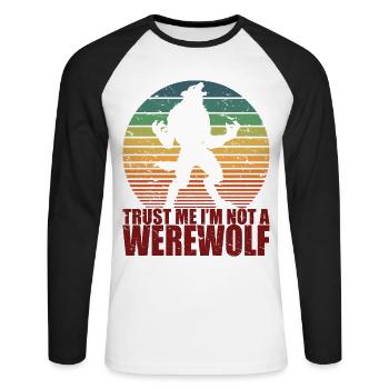 Fun Scary Werewolf Retro Halloween Trick or Treat - T-shirt baseball manches longues Homme - blanc/noir - Devant - Nik (191cm)