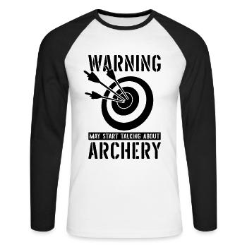 Warning May Start Archery Crossbow Shooting Archer - Unisex Long Sleeve Baseball T-Shirt - white/black - Front - Nik (191cm)