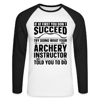 If At First Archery Crossbow Target Hunting Archer - Unisex Baseballshirt langarm - Weiß/Schwarz - Vorne - Nik (191cm)