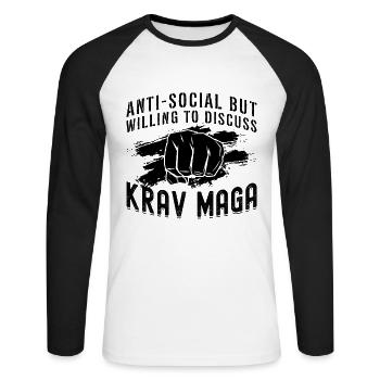 Anti-Social But Krav Maga Martial Arts MMA Fighter - Unisex Long Sleeve Baseball T-Shirt - white/black - Front - Nik (191cm)