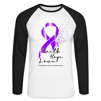 Premature Birth Conscious Purple Bow - Unisex Long Sleeve Baseball T-Shirt - white/black - Front - Nik (191cm)