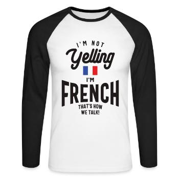 Je ne crie pas que je suis Français drôle Français fierté - T-shirt baseball manches longues Homme - blanc/noir - Devant - Nik (191cm)