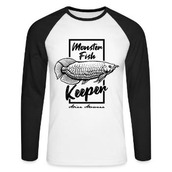 Monster Fish Keeper Arowana Tropical Fish - Unisex Long Sleeve Baseball T-Shirt - white/black - Front - Nik (191cm)