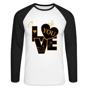 Love You - Liebe dich - Unisex Baseballshirt langarm - Weiß/Schwarz - Vorne - Nik (191cm)