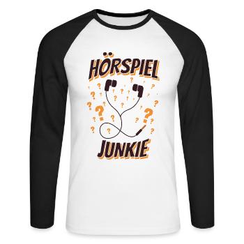 Kopfhörer Fragezeichen Hörbuch Hörspiel Junkie - Unisex Baseballshirt langarm - Weiß/Schwarz - Vorne - Nik (191cm)
