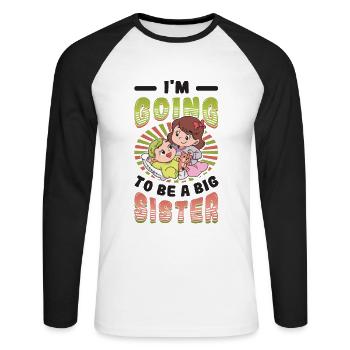 Annoncez qu’elle sera une grande sœur 2023. - T-shirt baseball manches longues Homme - blanc/noir - Devant - Nik (191cm)
