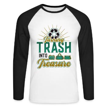 Transformer les ordures en trésor, recycler. - T-shirt baseball manches longues Homme - blanc/noir - Devant - Nik (191cm)