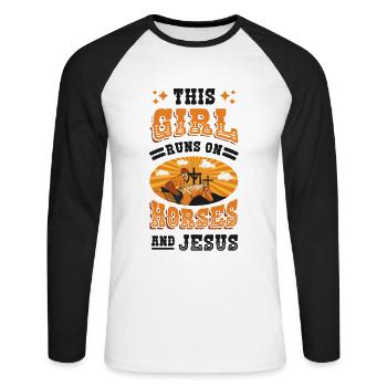 Dieses Mädchen rennt auf Pferden Und Jesus. - Unisex Baseballshirt langarm - Weiß/Schwarz - Vorne - Nik (191cm)