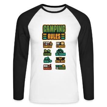Camping rules, camping holidays, outdoor, campers. - Unisex Long Sleeve Baseball T-Shirt - white/black - Front - Nik (191cm)