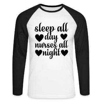 Sleep day nurse all night - Unisex Long Sleeve Baseball T-Shirt - white/black - Front - Nik (191cm)
