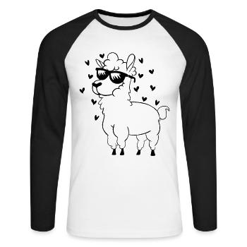 Llama Alpaca Hearts - Animal Llama Farmer Alpaca - Unisex Long Sleeve Baseball T-Shirt - white/black - Front - Nik (191cm)