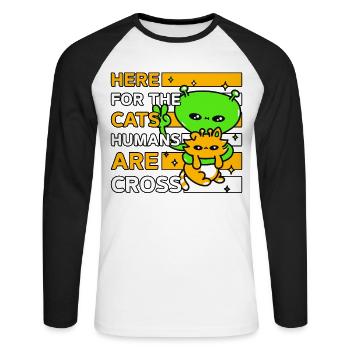 Here for the Cats Humans are cross - Unisex Baseballshirt langarm - Weiß/Schwarz - Vorne - Nik (191cm)