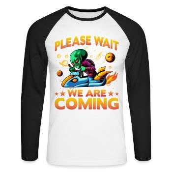 Please wait we are coming - Unisex Long Sleeve Baseball T-Shirt - white/black - Front - Nik (191cm)