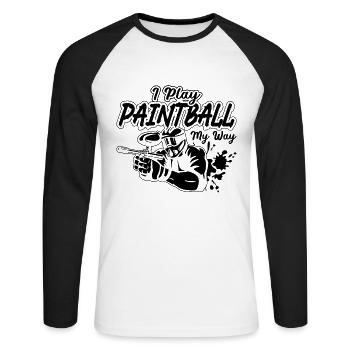 I Play Paintball Softair Splatter Paintball Player - Unisex Long Sleeve Baseball T-Shirt - white/black - Front - Nik (191cm)