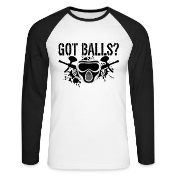 Got Balls Paintball Pistolet à air comprimé Sport Joueur de paintball - T-shirt baseball manches longues Homme - blanc/noir - Devant - Nik (191cm)