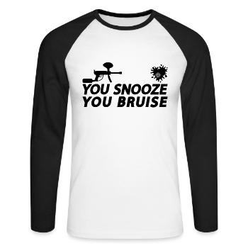 Vous somnolez votre éclaboussures de paintball Joueur de paintball - T-shirt baseball manches longues Homme - blanc/noir - Devant - Nik (191cm)