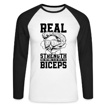 La vraie force est le bras de fer et le muscle lutteur - T-shirt baseball manches longues Homme - blanc/noir - Devant - Nik (191cm)