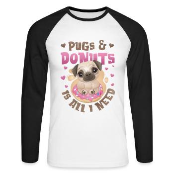 Pug Donut Lover Fille - T-shirt baseball manches longues Homme - blanc/noir - Devant - Nik (191cm)