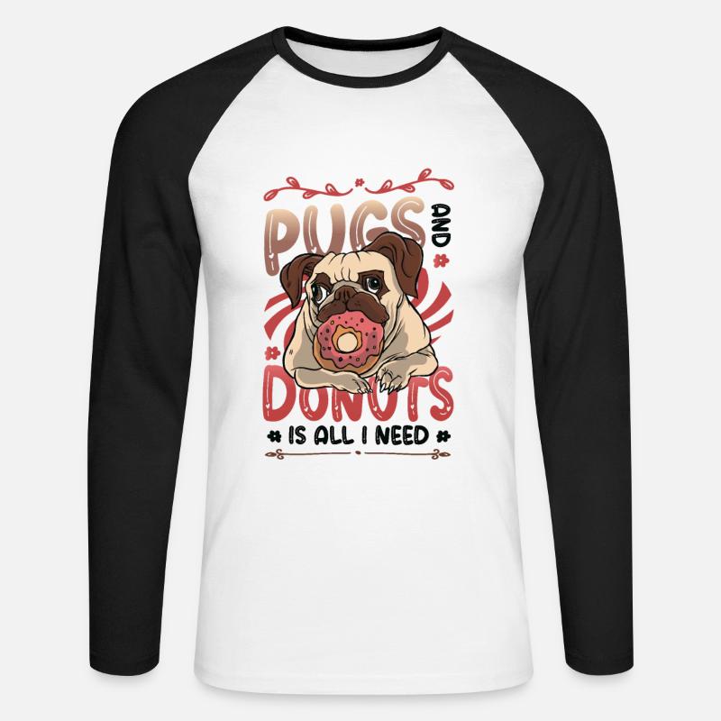 Mops, Donut, Lover. - Unisex Baseballshirt langarm - Weiß/Schwarz