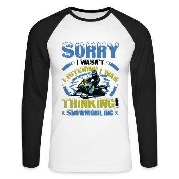 Thinking about Snowmobiling Snowmobile - Unisex Long Sleeve Baseball T-Shirt - white/black - Front - Nik (191cm)