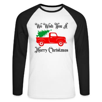Ugly Christmas We wish you a Merry Christmas - Unisex Long Sleeve Baseball T-Shirt - white/black - Front - Nik (191cm)