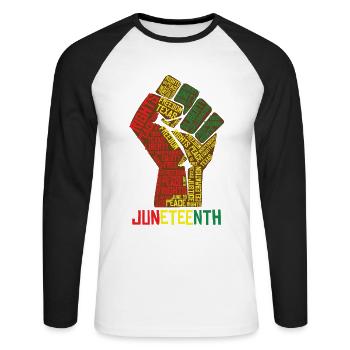 Juneteenth Texas Liberty Peace Celebration - Unisex Baseballshirt langarm - Weiß/Schwarz - Vorne - Nik (191cm)