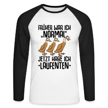 Laufenten Laufente Entenzucht Ente Entenzüchter - Unisex Baseballshirt langarm - Weiß/Schwarz - Vorne - Nik (191cm)