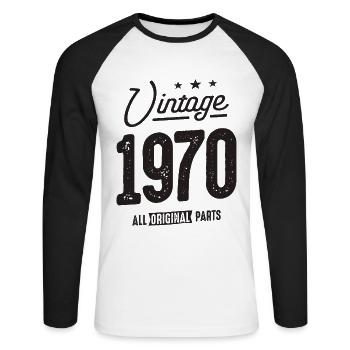 Millésime né en 1970 - 52ème anniversaire - T-shirt baseball manches longues Homme - blanc/noir - Devant - Nik (191cm)