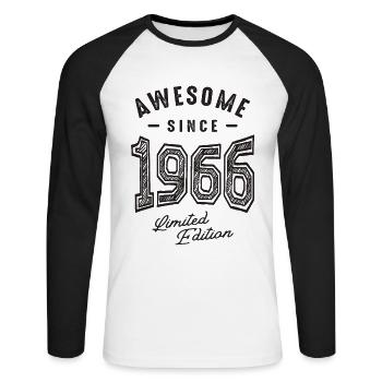 Awesome Since 1966 - 56th Birthday - Unisex Long Sleeve Baseball T-Shirt - white/black - Front - Nik (191cm)
