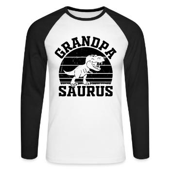 Grandpa Saurus Grandpa Dino - Grandpasaurus - Unisex Baseballshirt langarm - Weiß/Schwarz - Vorne - Nik (191cm)