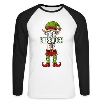 Bierbauch Elf Partnerlook Weihnachten - Unisex Baseballshirt langarm - Weiß/Schwarz - Vorne - Nik (191cm)