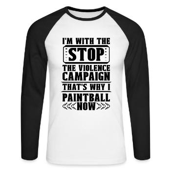 I'm With Stop Violence Now Paintball Airgun Player - Unisex Long Sleeve Baseball T-Shirt - white/black - Front - Nik (191cm)
