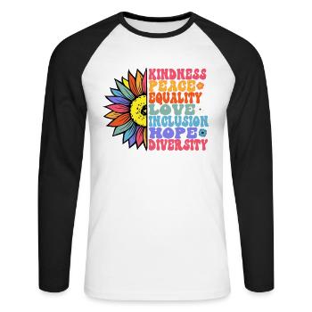 Gentillesse Paix Égalité Amour Espoir - T-shirt baseball manches longues Homme - blanc/noir - Devant - Nik (191cm)