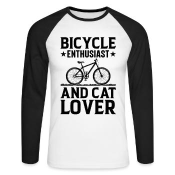 Passionné de vélo et amoureux des chats I Cyclistes Mounta - T-shirt baseball manches longues Homme - blanc/noir - Devant - Nik (191cm)