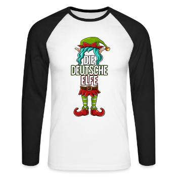 Deutsche Elfe Partnerlook Weihnachten - Unisex Baseballshirt langarm - Weiß/Schwarz - Vorne - Nik (191cm)