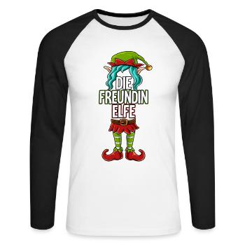 Freundin Elfe Partnerlook Weihnachten - Unisex Baseballshirt langarm - Weiß/Schwarz - Vorne - Nik (191cm)