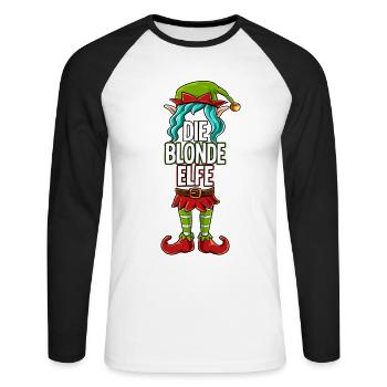 Blonde Elfe Partnerlook Weihnachten - Unisex Baseballshirt langarm - Weiß/Schwarz - Vorne - Nik (191cm)