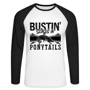 Bustin' Scales In Bowfishing Fisherman Bowfisher - Unisex Baseballshirt langarm - Weiß/Schwarz - Vorne - Nik (191cm)