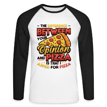 J’ai demandé une pizza. - T-shirt baseball manches longues Homme - blanc/noir - Devant - Nik (191cm)