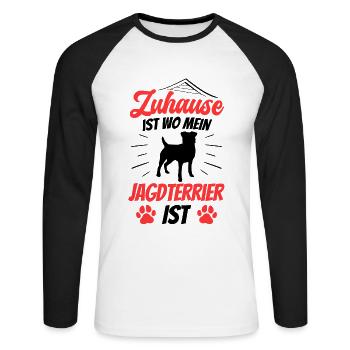 Jagdterrier ist mein Zuhause Deutscher Jagdterrier - Unisex Baseballshirt langarm - Weiß/Schwarz - Vorne - Nik (191cm)